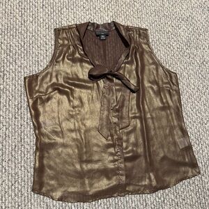 metallic tie-neck top gold sleeveless top